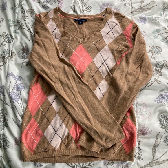 Tommy Hilfiger pink white diamond plaid pullover sweater - Picture 2 of 7